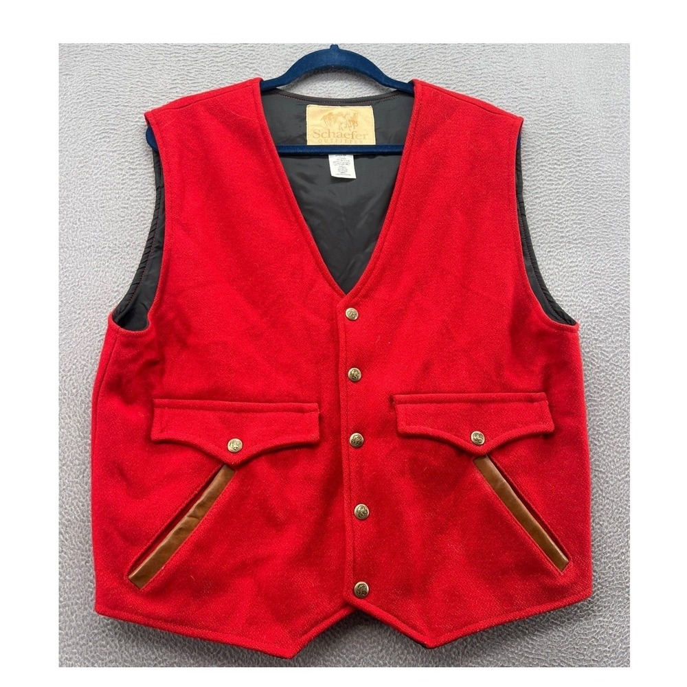 Schaefer Outfitter Vest Mens L Red Wool Blend Western Leather Trim USA